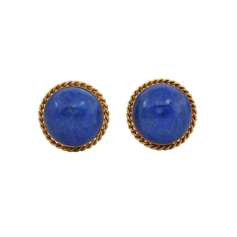 Best hoop earrings with crescent-shaped designs for a bold, moon-inspired style-Vintage Lapis Lazuli 14k Gold Earrings